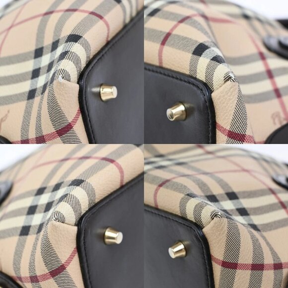 BURBERRY Logo Nova Hand Bag Check PVC Leather Brown GHW 87RF419 - Picture 7 of 16